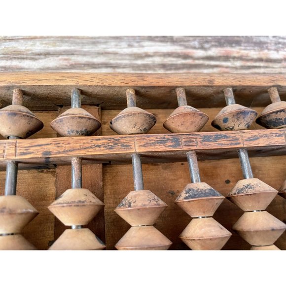 Antique Japanese Wood Abacus Calculator 15 rows 90 beads Signed - Picture 5 of 11